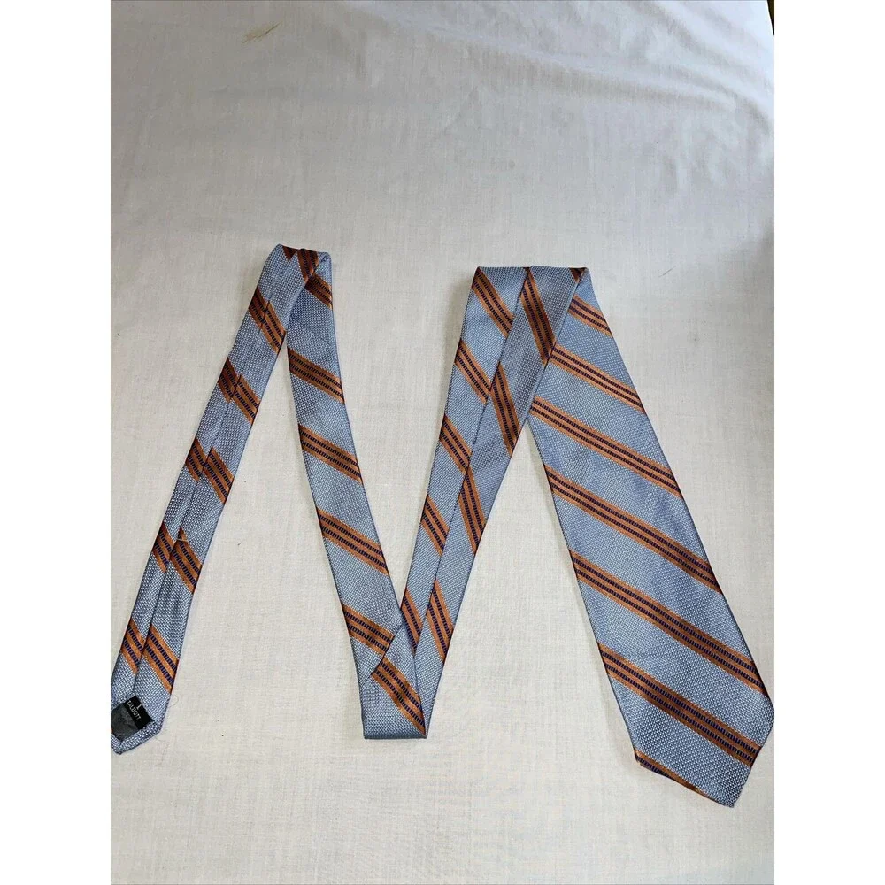 Robert Talbott Men’s Dress Tie Size 58” Blue Orange Striped Silk Business Formal